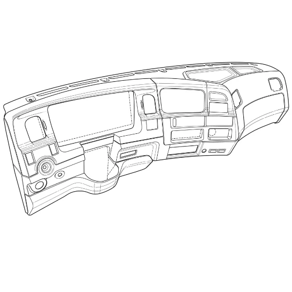 draft of the patent of the Complete dark grey fiberglass dashboard for Sterling trucks, Custom made Dashboards in Fiberglass, PATENTED to fit perfectly to the Ford STERLING, Aeromax and Louisville Truck