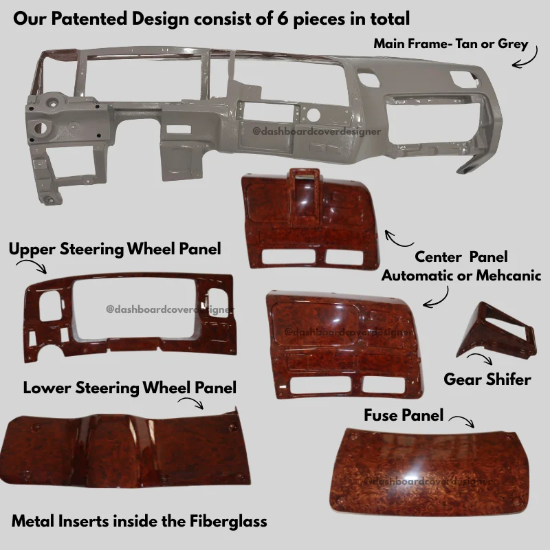 Complete Fiberglass Dashboard Dark Grey with Wood Grain – Auto Or Mechanic Transmission - Image 7